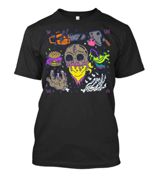 NG Flash Neo Chainsaw Skull Neon Burger Hand Skeleton Dripping T-Shirt