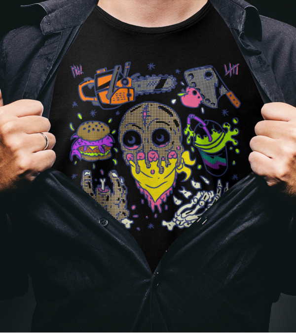 NG Flash Neo Chainsaw Skull Neon Burger Hand Skeleton Dripping T-Shirt