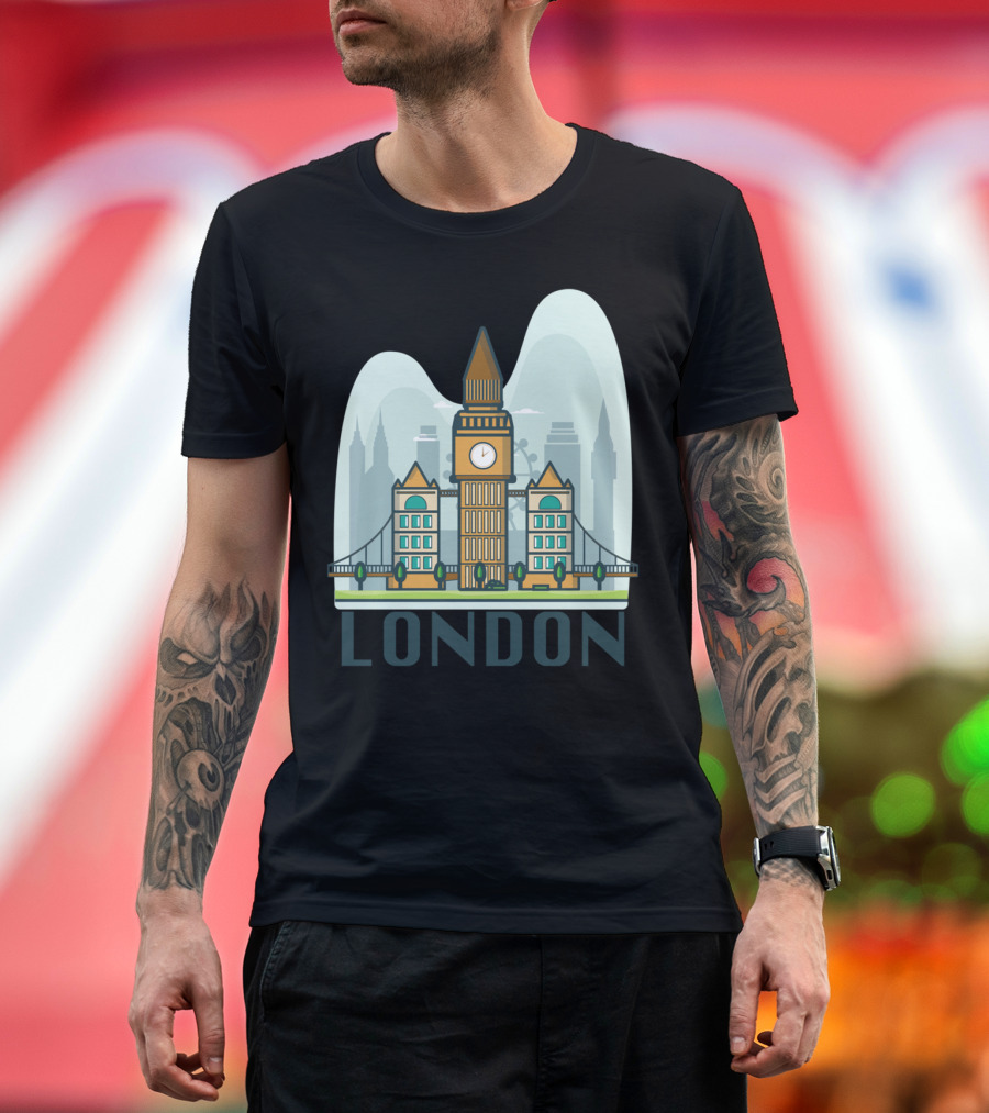 London Big Ben Tower Bridge Skyline Landmarks T-Shirt