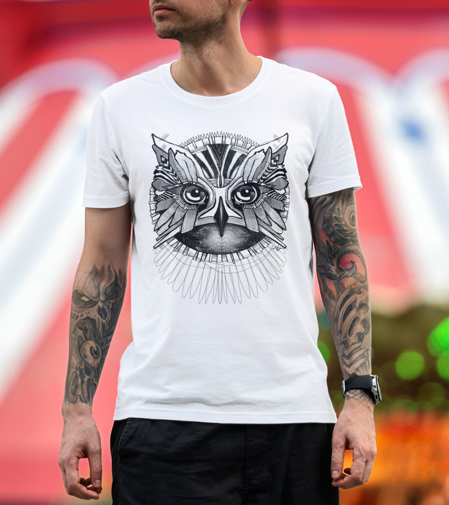Owl Black Line Intricate Geometric T-Shirt