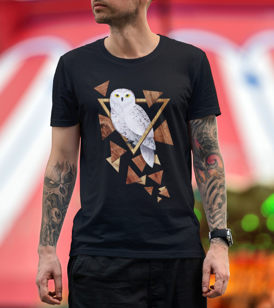 Owl In The Woods Geometric Style Triangles and Snowy Owl T-Shirt