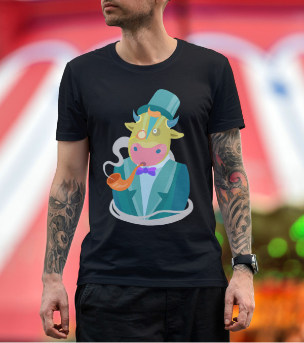 Premium T-Shirt: Mr Cow Smoking Pipe Gentleman T-Shirt Mr Cow Smoking Pipe Gentleman T-Shirt