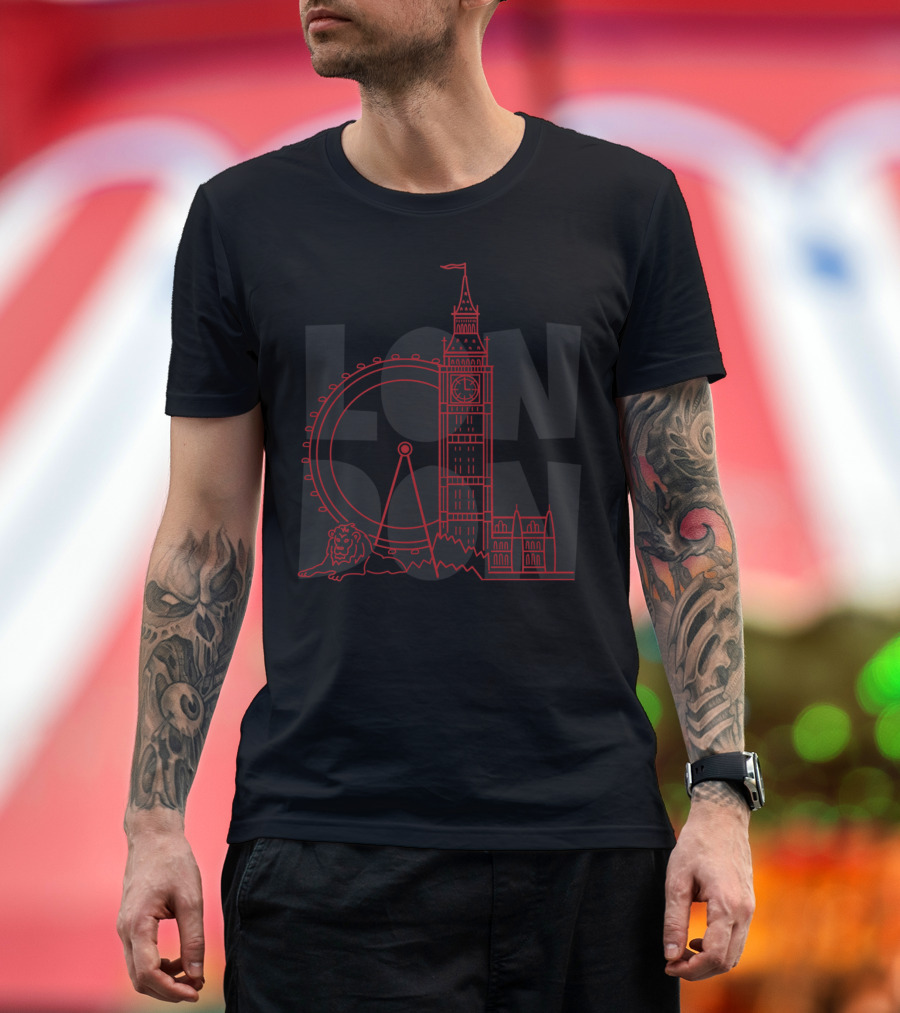 LONDON Big Ben Ferris Wheel Lion T-Shirt