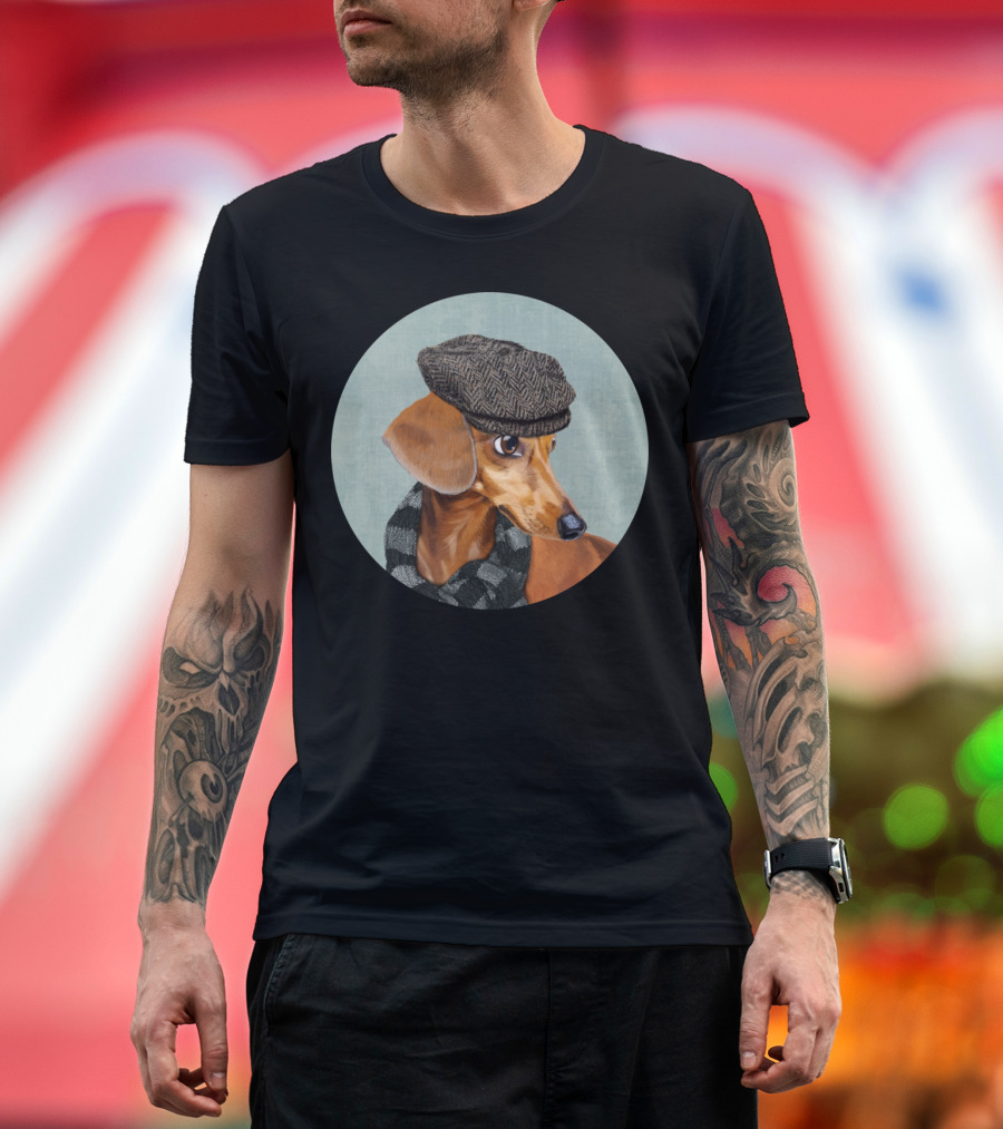 Mr Dachshund Tweed Cap and Scarf T-Shirt