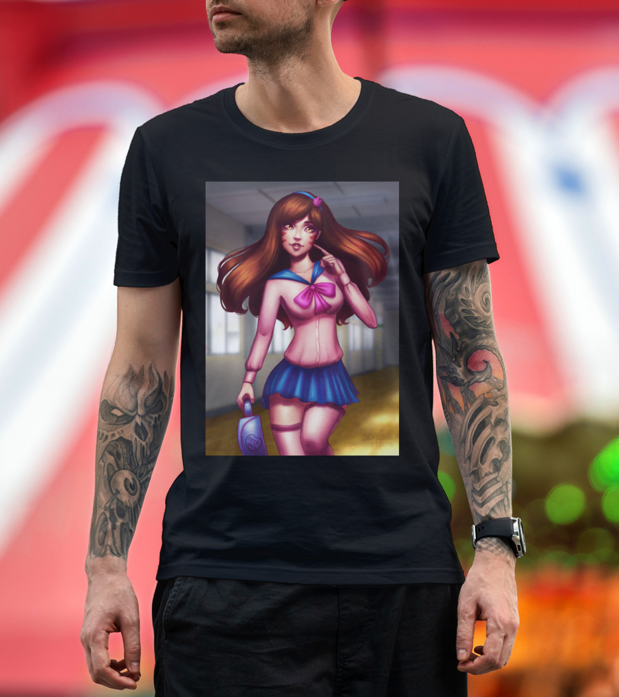 Time For School Anime Girl with Brown Hair in Sailor Uniform by Dracelopez Art Station T-Shirt