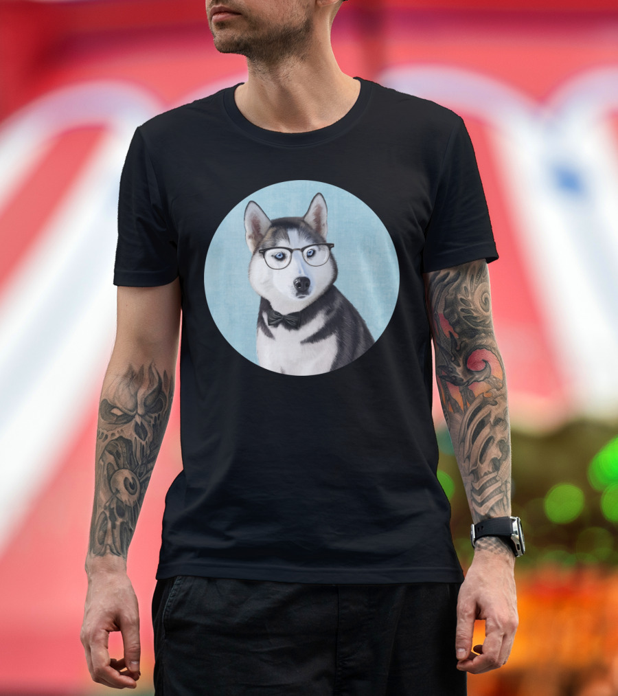 Mr Husky Glasses Bow Tie T-Shirt