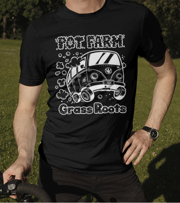 Pot Farm Grass Roots Van With Cannabis Symbols T-Shirt