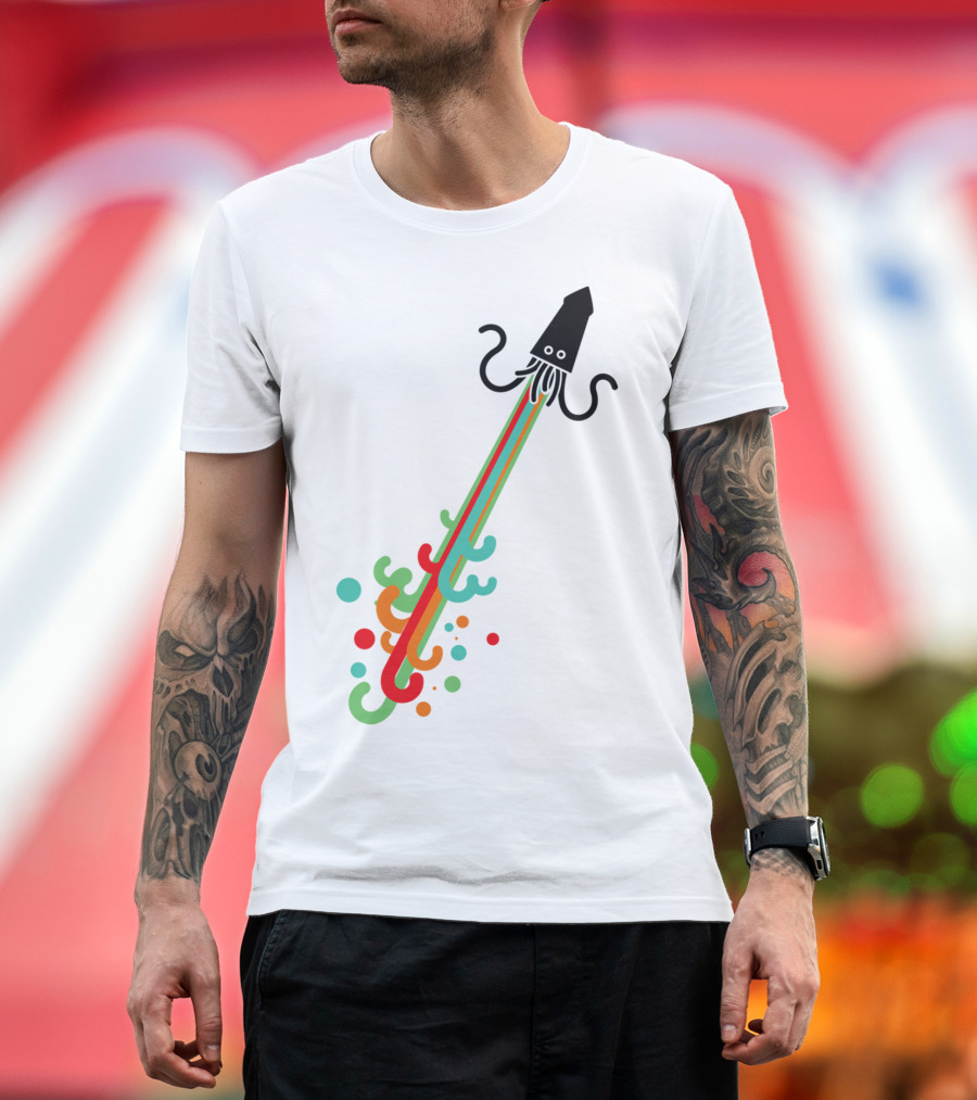 Kraken Cracking Colorful Rainbow Squid Burst T-Shirt