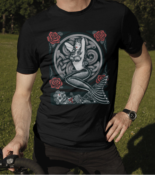 Mermaid 2 Variant Tattoo Rose And Skull T-Shirt