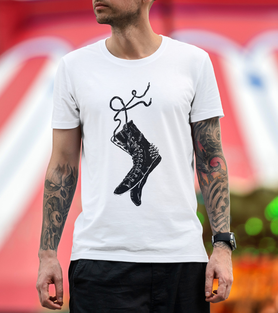 Damaged Combat Boots with Laces and Spikes T-Shirt