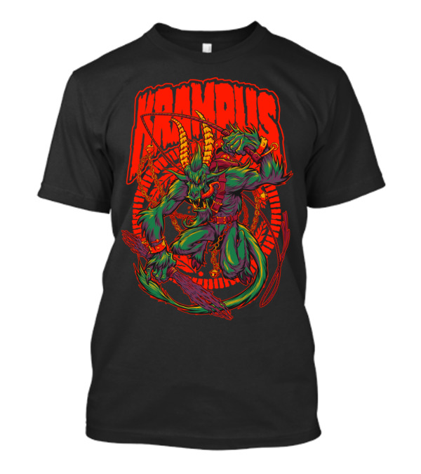 KREEPING KRAMPUS FIERY MYTHICAL DEMON WITH HOOVES AND CHAINS T-Shirt