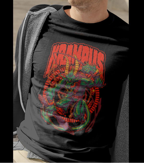 KREEPING KRAMPUS FIERY MYTHICAL DEMON WITH HOOVES AND CHAINS T-Shirt