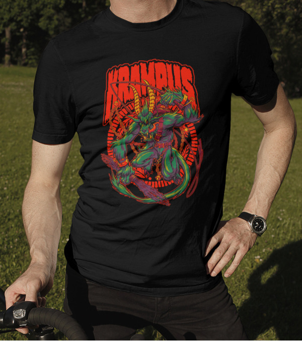 KREEPING KRAMPUS FIERY MYTHICAL DEMON WITH HOOVES AND CHAINS T-Shirt