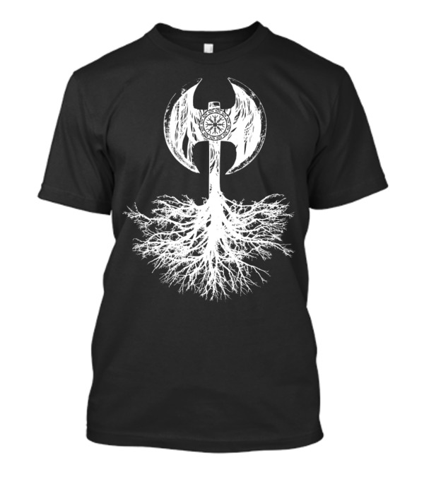 Shield Breaker Frost And Shadow Nordic Axe With Tree Roots T-Shirt
