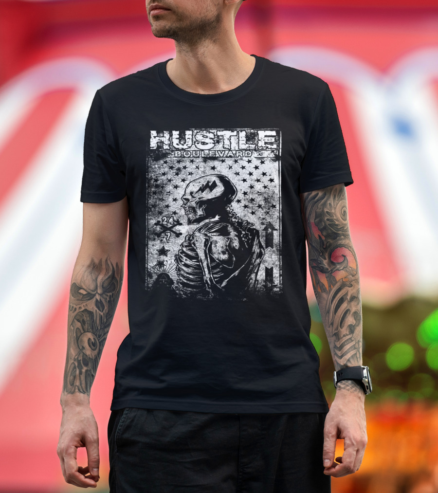 Hustle Boulevard Skeleton 24/7 Stars Arrows T-Shirt