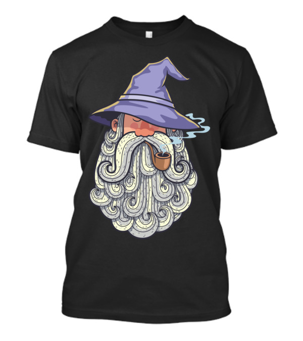 Wizard Smoking Pipe With Purple Hat And Flowing Beard T-Shirt