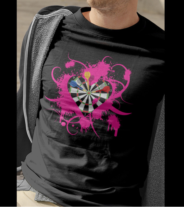 Dartboard Heart Pal Splatter Art With Pink Swirls T-Shirt