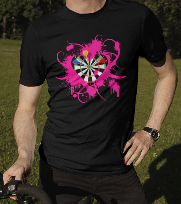 Dartboard Heart Pal Splatter Art With Pink Swirls T-Shirt