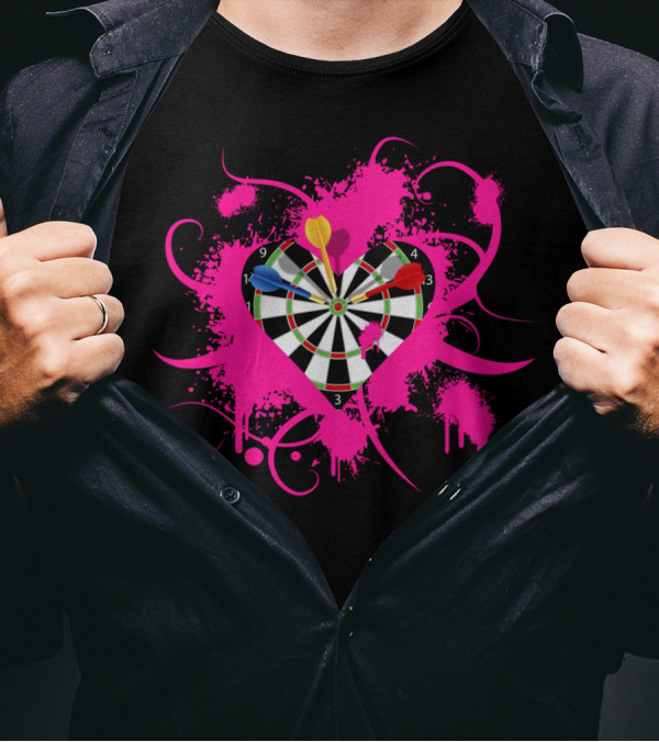 Dartboard Heart Pal Splatter Art With Pink Swirls T-Shirt