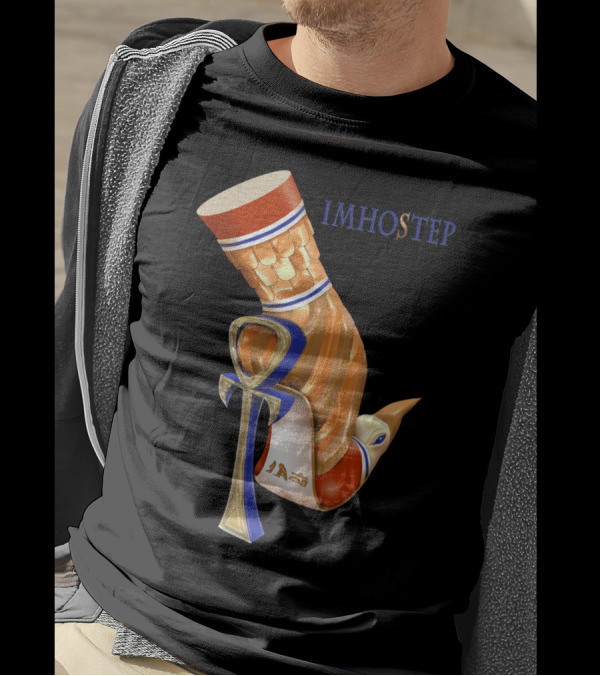 IMHOSTEP Ankh Symbol With Ancient Egyptian Gold And Blue Architecture Motif T-Shirt