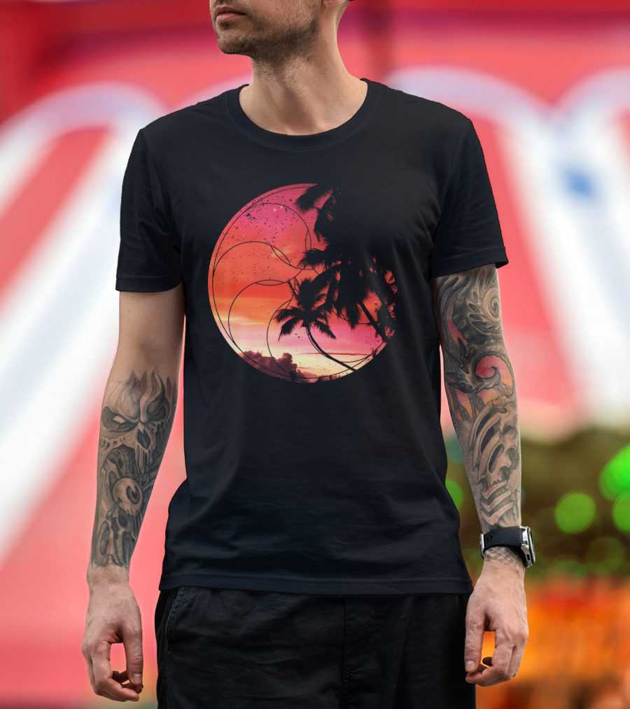 Night Tide Tropical Sunset with Palm T-Shirt
