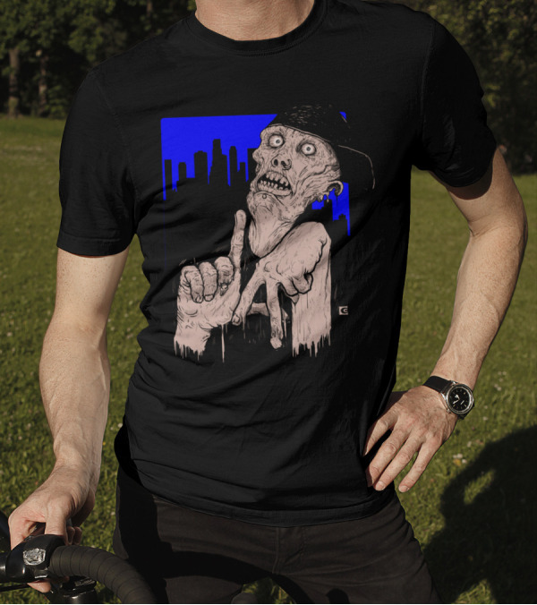 To Live And Zombie In L.A. Urban Apocalypse With Cityscape Background T-Shirt