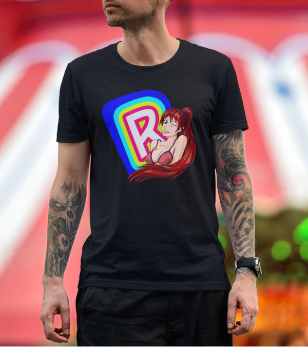 Premium T-Shirt: Rena Anime Character with Rainbow R Background T-Shirt Rena Anime Character with Rainbow R Background T-Shirt