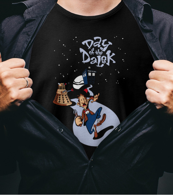 Day Of The Dalek Cartoon Adventure With Time Traveler And TARDIS T-Shirt