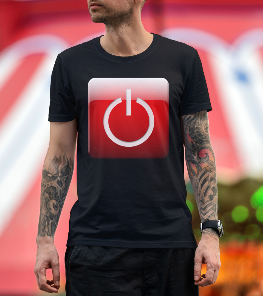 Shutdown Button Power Symbol on Red Square Background T-Shirt