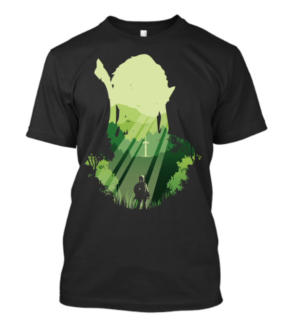 Legendary Hero's Quest With Iconic Sword In Mysterious Forest Light T-Shirt