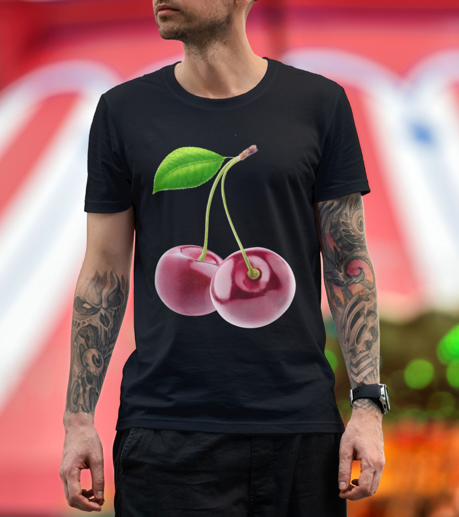 Pair Of Sweet Cherries Stem and Leaf T-Shirt