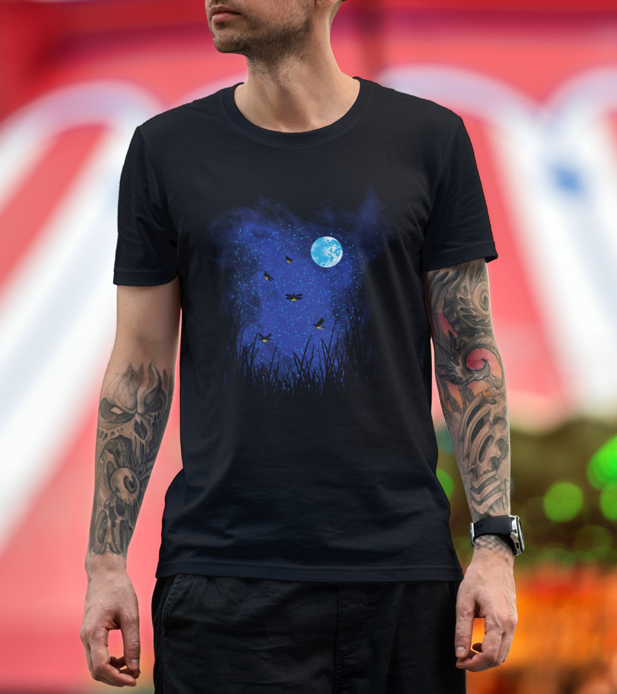 Fireflies Dancing Under the Moonlit Night Sky T-Shirt