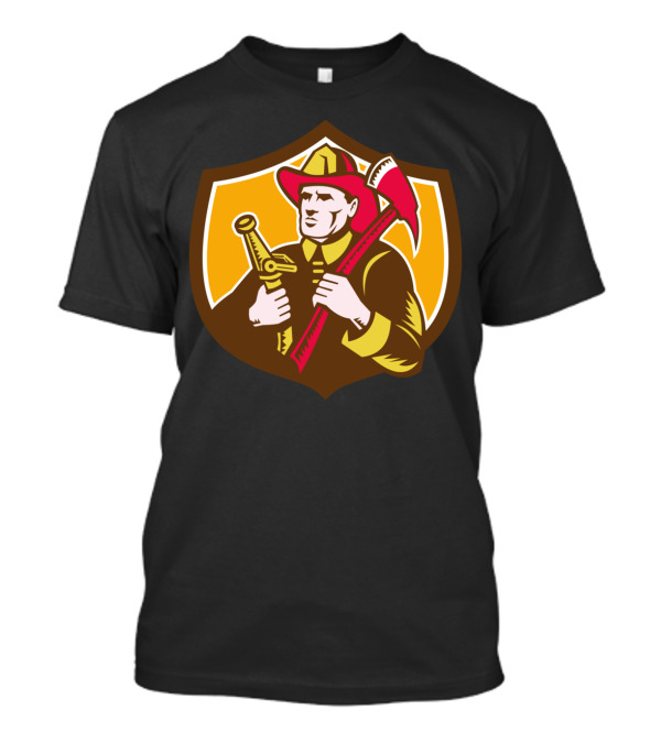 Fireman Firefighter Axe Hose Crest Woodc Badge T-Shirt