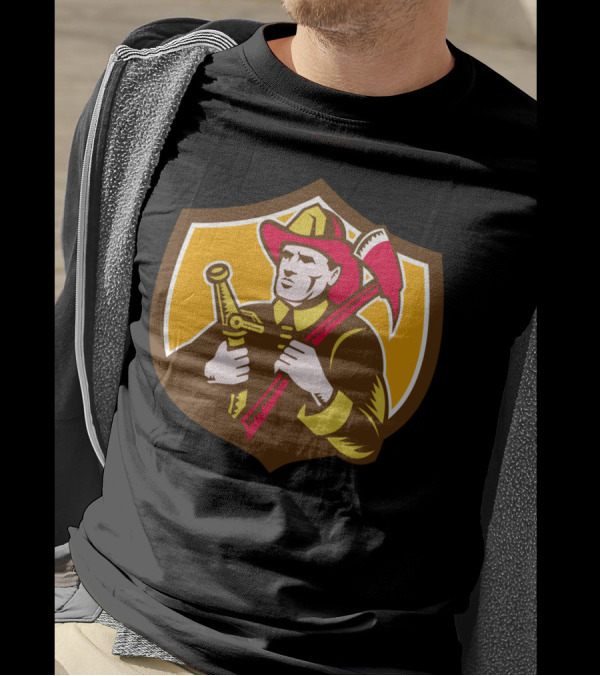 Fireman Firefighter Axe Hose Crest Woodc Badge T-Shirt