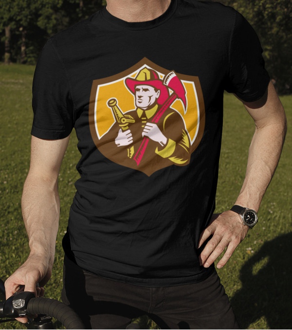 Fireman Firefighter Axe Hose Crest Woodc Badge T-Shirt