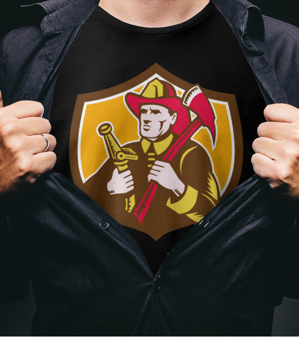 Fireman Firefighter Axe Hose Crest Woodc Badge T-Shirt