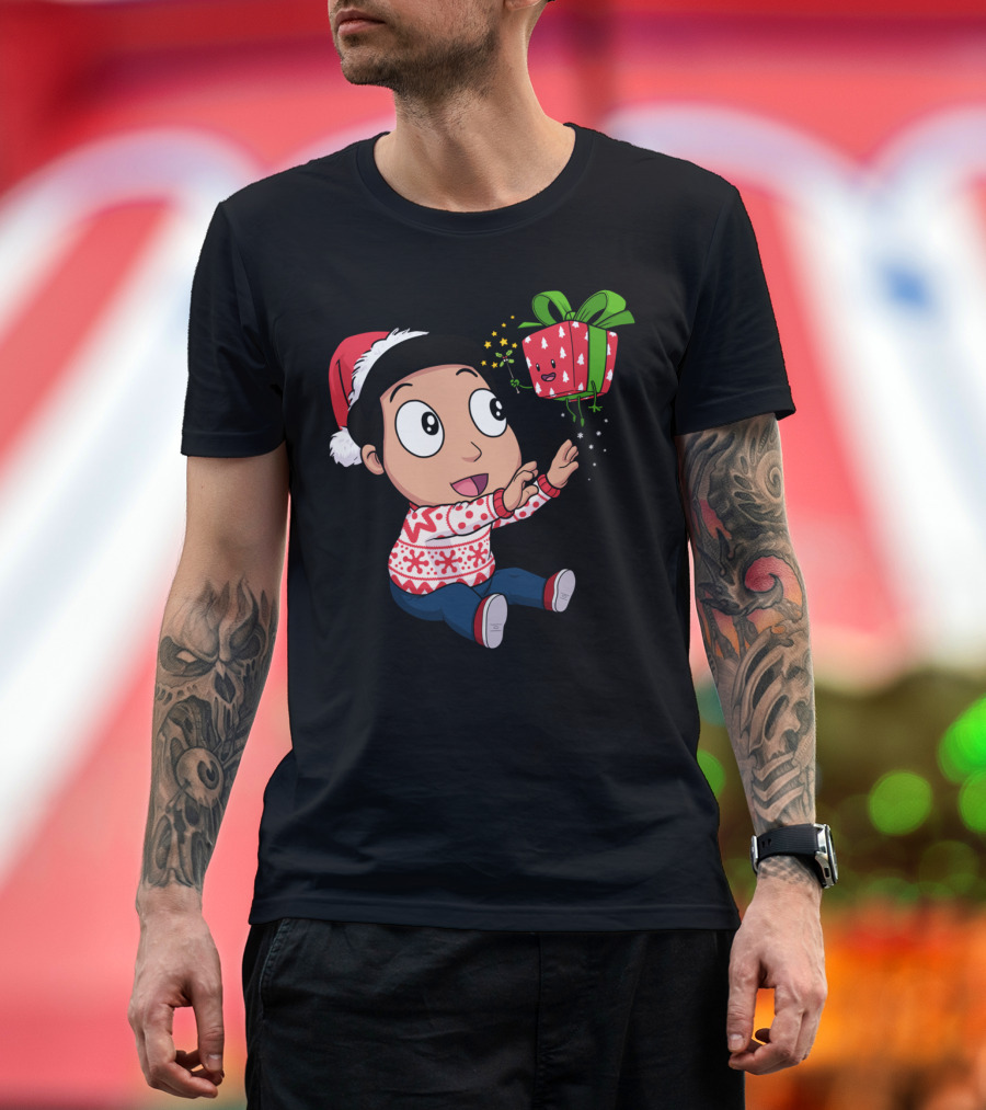 Presents Christmas Crew Cute Cartoon Gift Magic Snowflakes Santa Hat T-Shirt