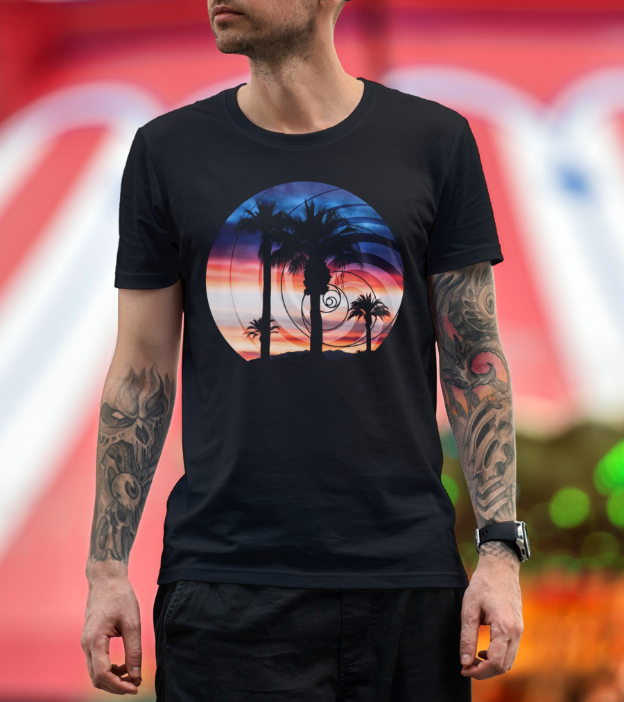 Palm Waves Sunset Spiral Palm Trees T-Shirt