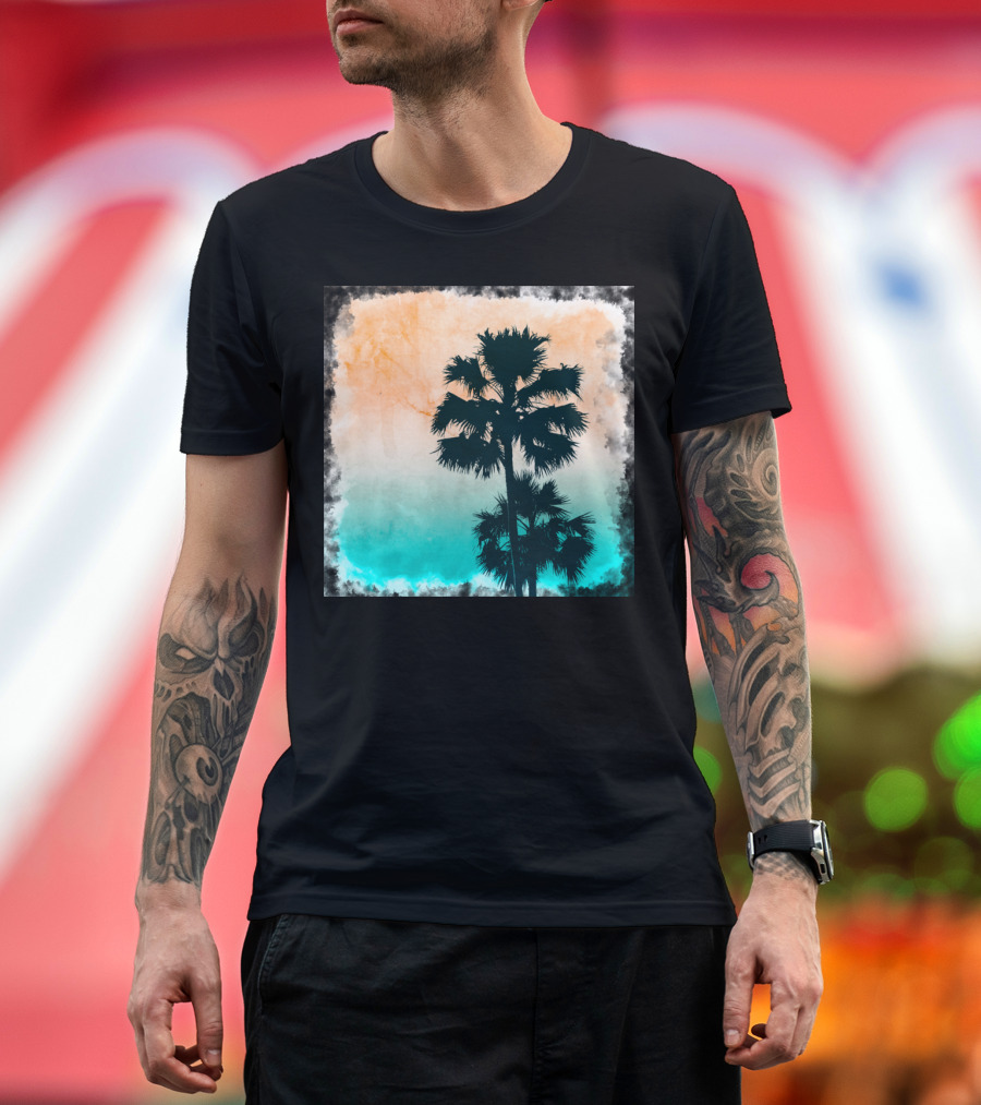 Palms On The Beach Silhouette Tropical Sunset T-Shirt