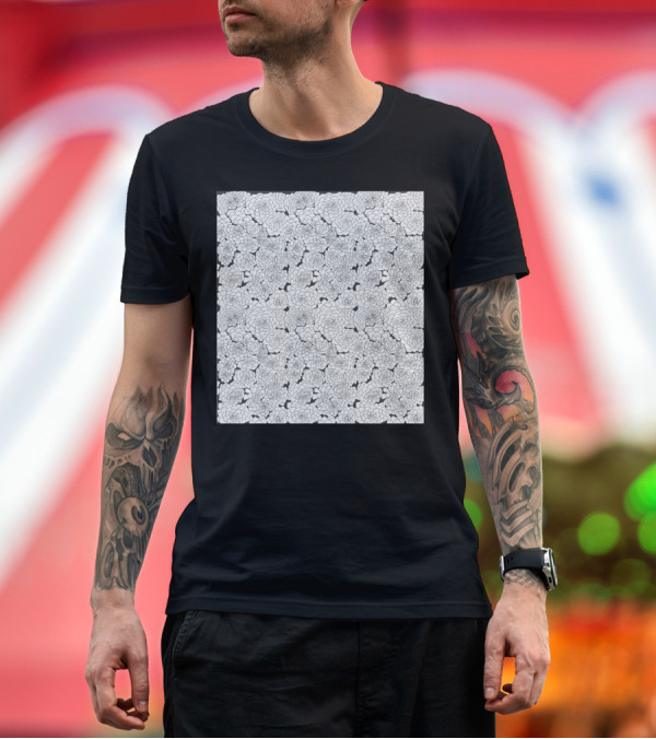 Premium T-Shirt: Inky Grey Succulents Pattern Blossoms T-Shirt Inky Grey Succulents Pattern Blossoms T-Shirt