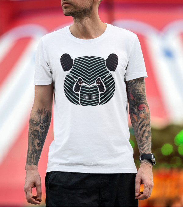 Premium T-Shirt: Panda Striped Line Pattern Face T-Shirt Panda Striped Line Pattern Face T-Shirt