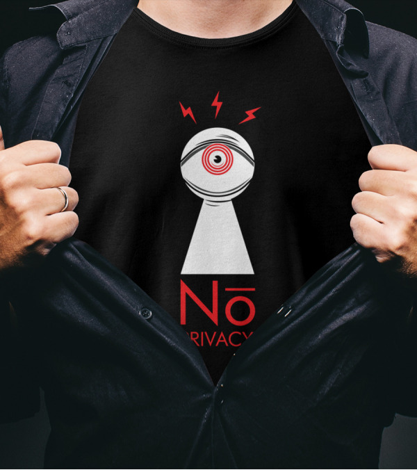 No Privacy Keyhole Eye Surveillance Symbol With Lightning Bolts T-Shirt
