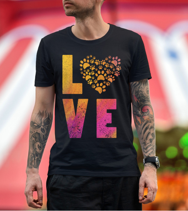Premium T-Shirt: Love Paws Heart Pattern in Vibrant Colors T-Shirt Love Paws Heart Pattern in Vibrant Colors T-Shirt