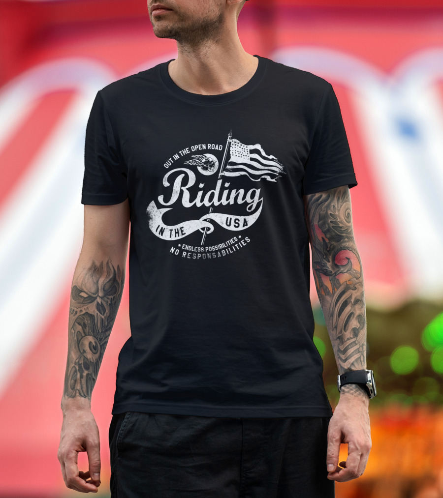 Out in the Open Road Riding in the USA Endless Possibilities No Responsibilities T-Shirt