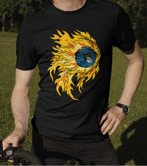 Flaming Eyeball Fire Drawing Blue Iris Flames T-Shirt