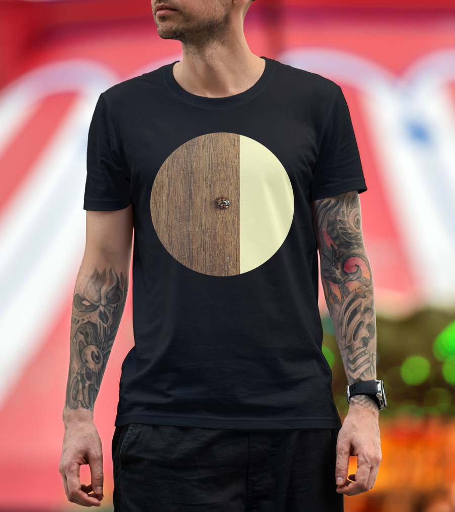 Ladybird on Wooden Surface with Yellow Contrast T-Shirt