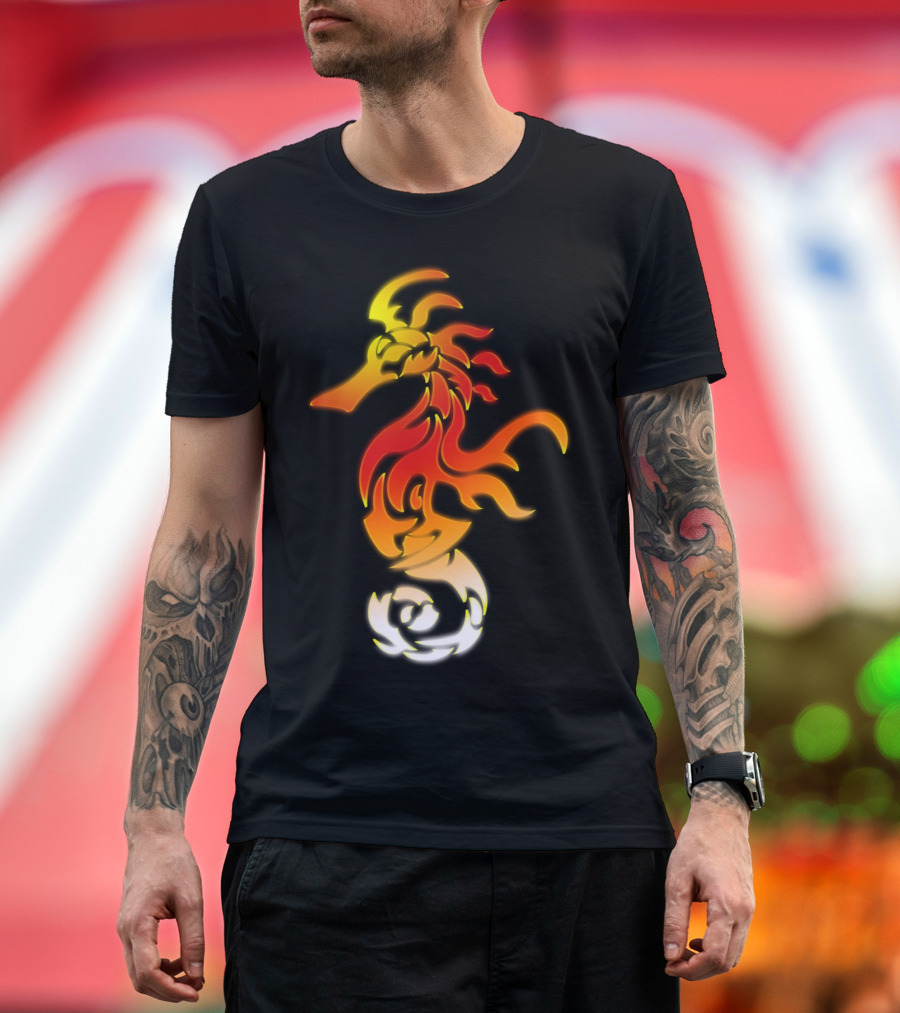 Flaming Seahorse Tribal JimClass Fire-Inspired T-Shirt