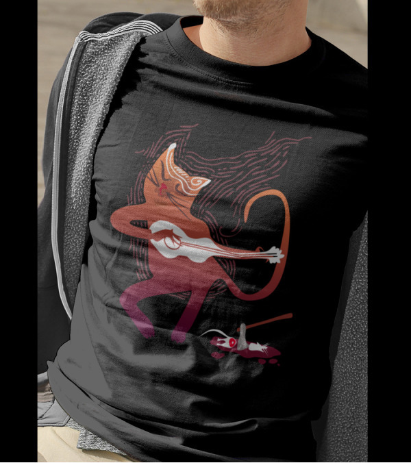 Singing Cat With Guitar And Mouse Dinner T-Shirt