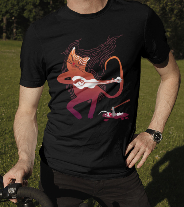 Singing Cat With Guitar And Mouse Dinner T-Shirt
