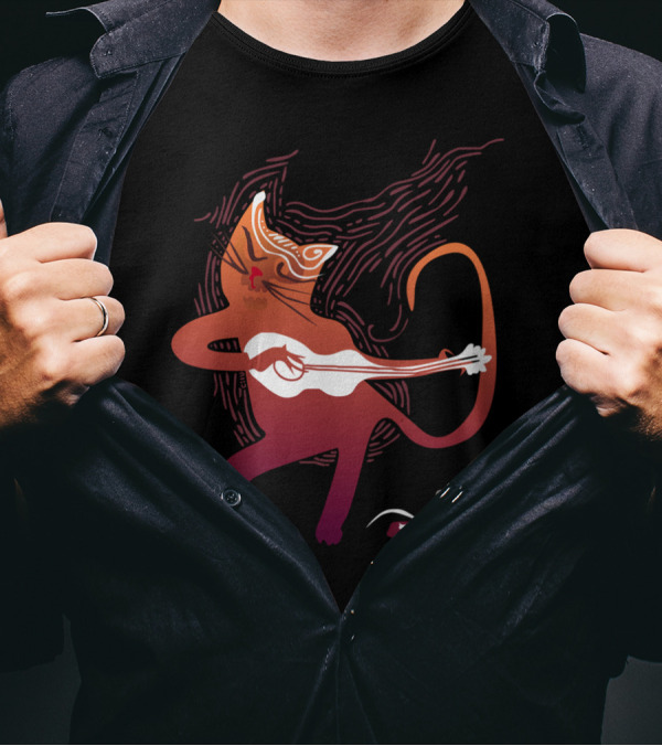 Singing Cat With Guitar And Mouse Dinner T-Shirt